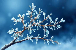 Painting in 24 colors. Fine branching ice leaves in an icy kingdom