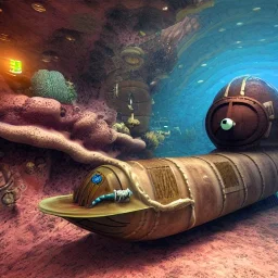 nautilus submarine in steampunk world in seabed