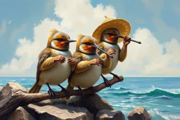 Little Birds are playing Bagpipes on the shore, Where the tourists snore: "Thanks!" they cry. "'Tis thrilling! Take, oh take this shilling! Let us have no more!" Modifiers: highly detailed oil on canvas masterpiece beautiful award winning Unreal Engine very cute Jacek Yerka acrylic art Jean-Baptiste Monge Surrealism Daniel Merriam naoto hattori Catrin Welz-Stein Esao Andrews Ray Caesar Gabriel Pacheco Bridget Bate Tichenor yippy-ty-o-ty-ay The Strangeness of Thomas :-) Anna Zinkeisen