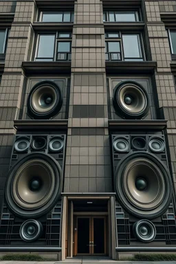 altavoces enfrente de un edificio