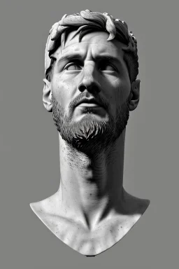 Ultra Realistic image, Roman sculpture, white marble material, Lionel Messi, gold Laurel wreath, Renaissance style, sun rays background, waist up portrait, epic, celestial, cinematic lighting, God lights, 4k resolution, smooth details, soft lighting, unreal engine 5, art station, substance 3d.