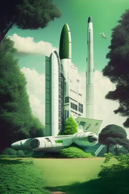 Space shuttle building and green spaces