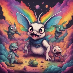 rainbow old paper style scary monsterdark wasps evil swarm of the swine pigpen pigsty in an epic capitalistic , make them swag angelic poggers bugs bunny photorealisitic borderlands colourful cosmos lil nas x, baksinski, lovercraftian