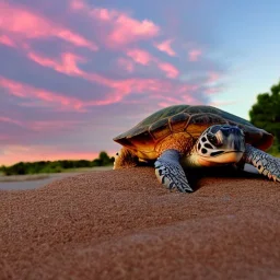 turtle and pink sky