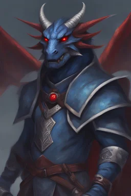 blue dragonborn sorcerer with red eyes