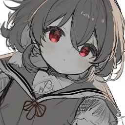 Clear focus, High resolution, rough line sketch art, cute, cartoon, short brown hair, hair between eyes, fluffy hair, red eyes, wearing a sailor uniform, wearing a brown vest, baby, long locks,