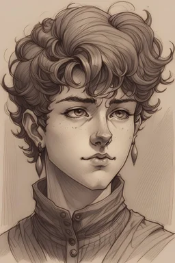 Portrait sketch of androgynous masculine woman with hairstyle like guts from berserk