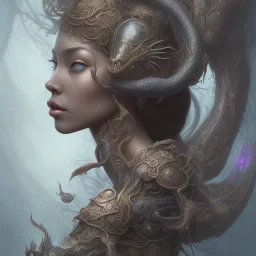 sango fantasy, fantasy magic, intricate, sharp focus, illustration, highly detailed, digital painting, concept art, matte, artgerm and paul lewin and kehinde wiley, masterpiece sexy lips Asian afro lips black African lady body mermaid Dragon head silver bright rain lady outer space mermaid pretty skull head