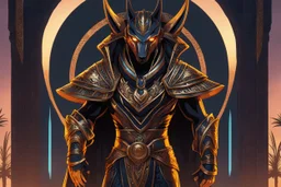 Temple Guard in 8k solo leveling shadow artstyle, anubis them, neon effect, full body, Desert, intricate details, highly detailed, high details, detailed portrait, masterpiece,ultra detailed, ultra quality