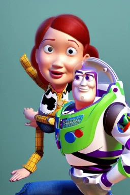 Portrait lady, full body shot, full-color long shot style of Toy Story