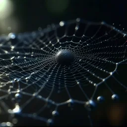 A hyperrealistic macro shot of water droplets on a spider web, intricate details, soft natural light, screen captured from 4K Blu-ray