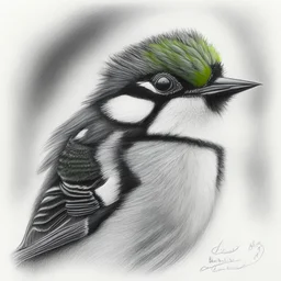 Realistic portrait drawing of a great tit