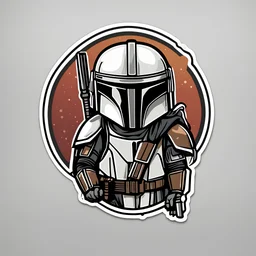sticker style, Mandalorian star wars, white border, minimalism, low detail, fewer colors, chibi, very simple