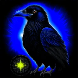 Mighty Raven with nature and runes and glowing eyes and swedish flag