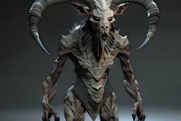 hyper-realistic alien with horns on four legs in full height