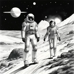 spatio-temporal agents in spacesuits: man and redhead woman [illustration by Jean-Claude Mézières (1967]) Valérian and Laureline, navigate the ever-shifting landscapes of time and space with a grace born of experience and a resolve tempered by duty. Armed with advanced technology and unwavering determination, they traverse the corridors of time, unraveling the mysteries of the past and safeguarding the sanctity of the future. Together, they traverse the boundless expanse of time and space, confr