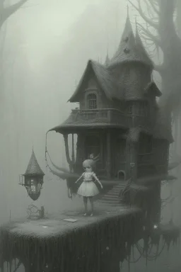 cute girl and litlle monster, Style John Kenn Mortensen,