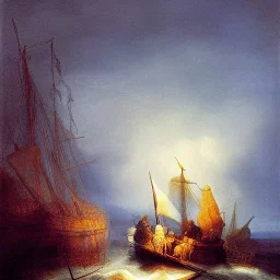 Rembrandt Snowstorm glowing lights ocean flying fish