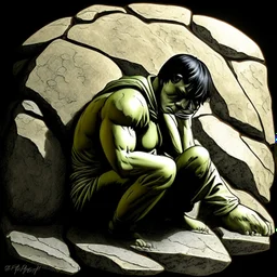 man sitting on a rock Lee Bermejo