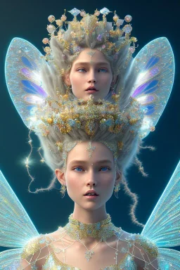 A portrait of a crystalline fairy, smile, mythical,fantasy , magnificent, majestic, highly intricate, Realistic photography, incredibly detailed, ultra high resolution, 8k, complex 3d render, cinema 4d