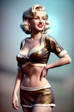 Realistic image, retro pinup, portrait, blonde woman, sweet Marylin Monroe face, perfect iris, glow eyes. skater waitress suit. soft color, highly detailed, unreal engine 5, ray tracing, RTX, lumen lighting, ultra detail, volumetric lighting, 3d, finely drawn, high definition, high resolution.