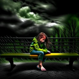 girl sitting on a bench. Stormy