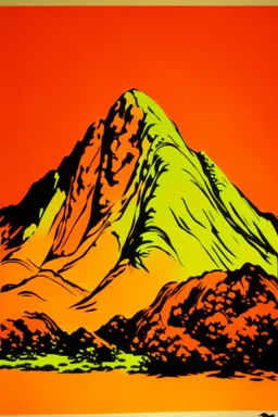 An orange rocky mountain painted by Andy Warhol