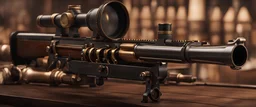 High-end state-of-the-art STEAMPUNK aesthetics flawless Thompson submachine gun DSLR Telephoto Submachine gun Camera open cylinder front view barrel ammunition cartridge bullet,Highest quality telescopic Zeiss Zoom lens, supreme cinematic-quality photography,waltnut wood handle,Art Nouveau,Vintage style Octane Render 3D technology,hyperrealism photography,(UHD) high-quality cinematic render,Insanely detailed close-ups capturing beautiful complexity,Hyperdetailed,Intricate,8K,