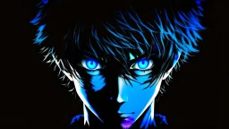 Satoru Gojo black background bright blue eyes