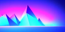 3d rendering. Abstract futuristic neon background. Fantastic landscape with glowing geometric triangular frame and mountains