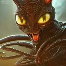 Alien dressed up as a cat"detailed matte painting, deep color, fantastical, intricate detail, splash screen, complementary colors, fantasy concept art, 8k resolution trending on Artstation Unreal Engine 5"