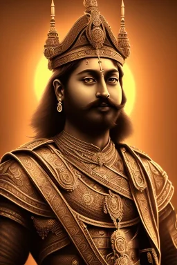 chhatrapati sambhaji face, theme art, Dark night atmosphere, 8K, close-up face, anatomically perfect face,