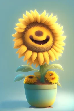 Cheery and cute sunflower in a pot avatar full body in fluffy material