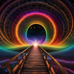 an iridescent path that leads into the infinite, above it is displayed a rich array of sparkling iridescent and hyperdetailed mathematical equations illuminating the black sky above in a crescendo of rainbow colors. highly detailed, intricate, 8K, digital art and alcohol ink, a very surreal masterpiece, award winning, crisp quality, HDR, Art of Illusion, complex, cosmic, elaborate, holographic, ethereal, photorealistic