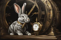 Clockwork rabbit. Photorealistic style painting.