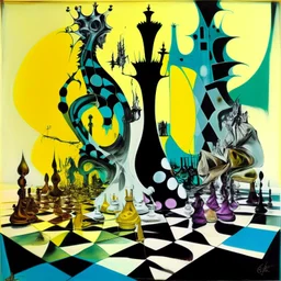 Eclectic Surrealist Fusion, stylish, double exposure, Tanguy, graham sutherland, chess