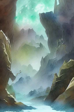 dnd, fantasy, watercolour, ilustration, dao, rock surface, earth elemental