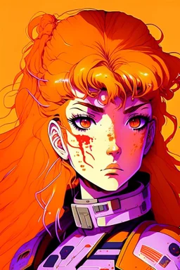 90s anime sci fi orange hair space Captain girl blood on face sacred