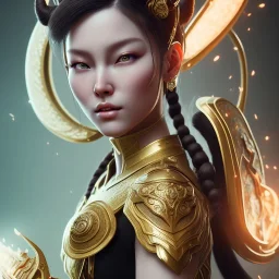 Chun-li, long black hair, elemental face, Unreal Engine 5, highly detailed, highest quality, digital painting, complex 3d render, unreal engine render, insane detail, intricate photograph quality, magnificent, majestic, highly intricate, Realistic photography, grand hall, wicked throne, holding scepter, crown of barbwire, dark color palette, metallic, highly detailed, highest quality, digital painting