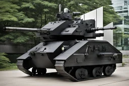Rabbit mecha. It is black and very tank-like. Photograph.