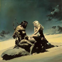 Frazetta man and a beautifull woman