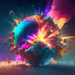 multiple colorful magical explosions destroy a planet, 8k resolution, photorealistic, ultra detailed