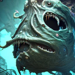 fluid ink angler fish creature, unreal engine 5, 8k resolution, photorealistic, ultra detailed