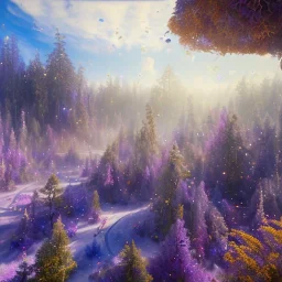 blue gold and violet landscape with multicolored crystals falling from the sky, full of details, smooth, bright sunshine，soft light atmosphere, light effect，colorful, concept art, smooth, extremely sharp detail, finely tuned detail, ultra high definition, 8 k, unreal engine 5, ultra sharp focus