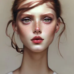 Top model Sara grace wallerstedt, freckles, in the style of egon Schiele