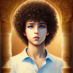 beautiful 12 year old arabic boy with curly hair and light blue eyes