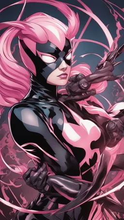 A close picture to Mix between gwenpool and symbiote, intricate details, highly detailedin in solo leveling shadow art style