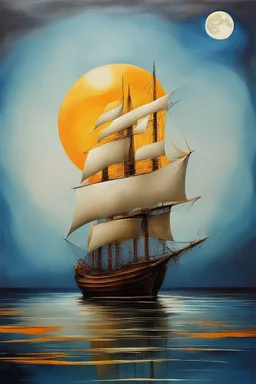 A sailing ship with a moon abstract painting