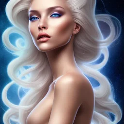 A beautiful portrait of a galactic woman blonde hair cosmos blue