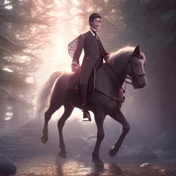 Full body, 3d render, Harry Potter 1800's men style, 1800's hair style, 1800's men clothes style, riding horse, hyper realistic, octane render, unreal engine 5, 8k, palace background, uhd